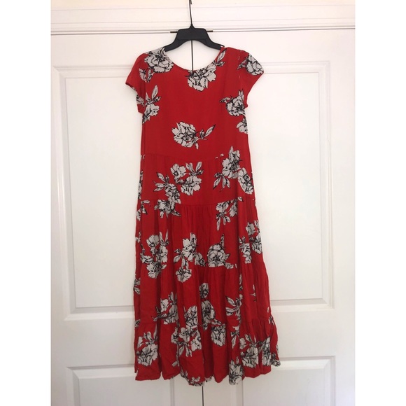 Free People Midi Dress with Open Back Red Floral - Picture 3 of 5